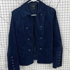 Talbots navy blue velvet military style cropped blazer jacket 6